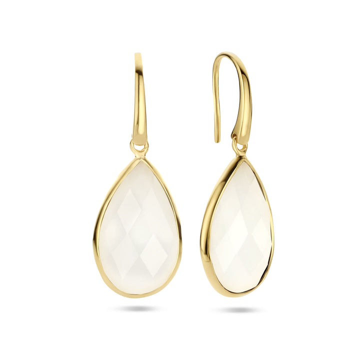 Ohrringe weißer Achat Französischer Haken Silber vergoldet (gelb)