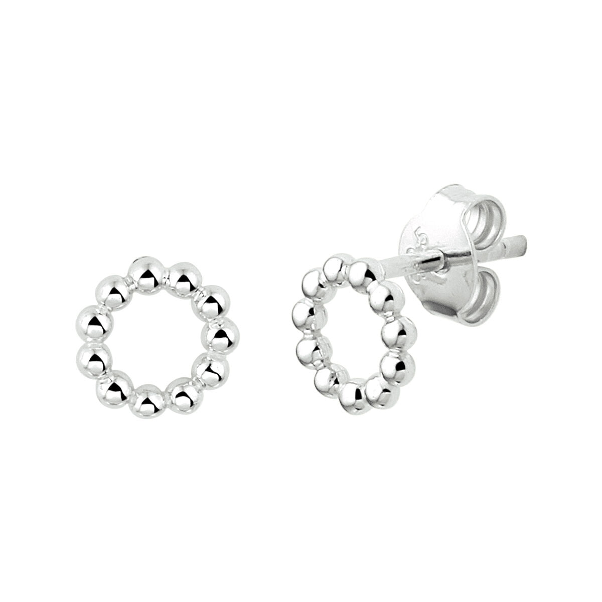 Ronde oorknoppen van gerhodineerd zilver met bolletjesdesign.