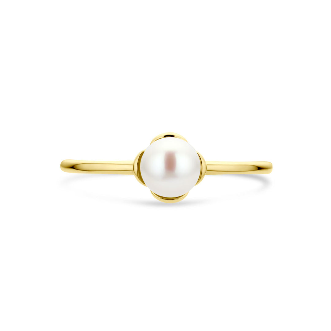 ring bloem parel 14K geelgoud