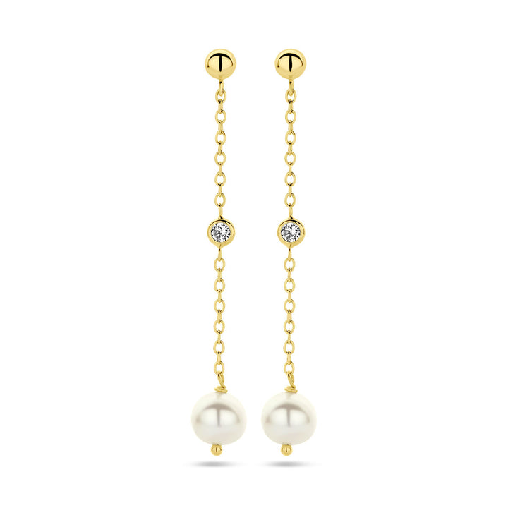 earrings pearl zirconia 14K yellow gold