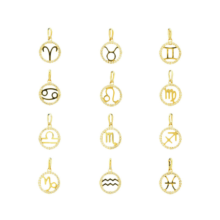 pendant zodiac sign zirconia 14K yellow gold