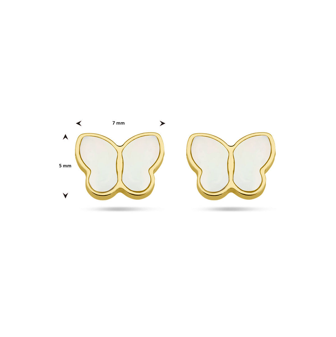 ear studs butterfly mother of pearl 14K yellow gold