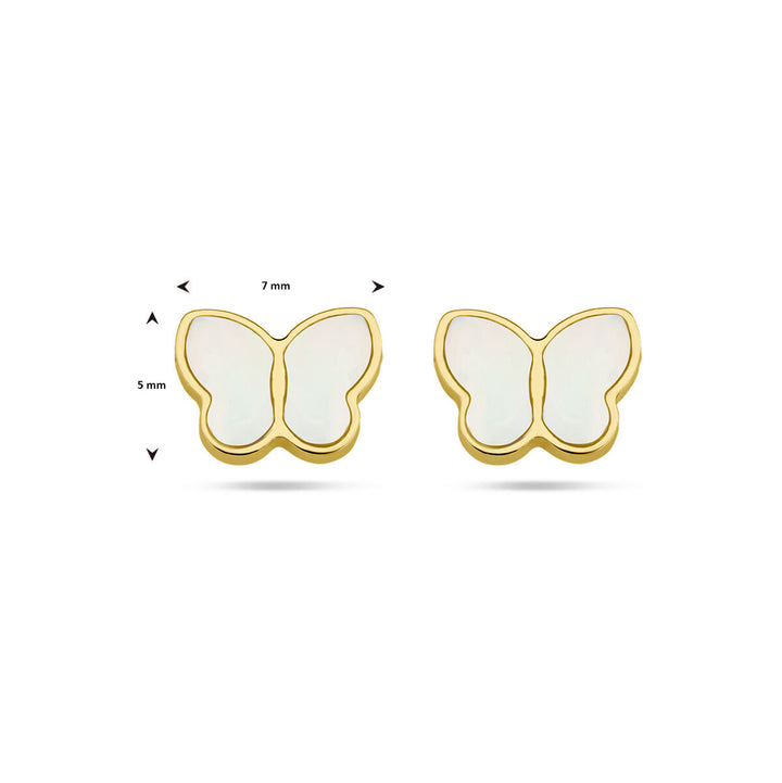 ear studs butterfly mother of pearl 14K yellow gold