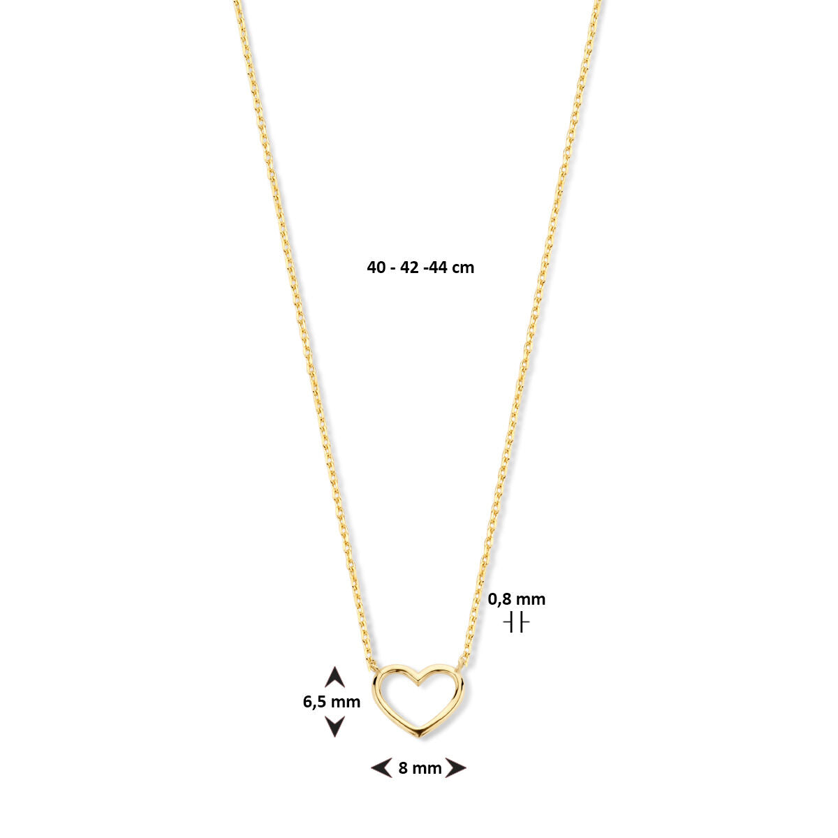 De Van der Kooij Collectie Gouden dames ketting 14K heeft een delicaat open hartje hanger (8x6,5 mm) aan een verstelbare ketting (40/42/44 cm) - een perfect Valentijnsdag cadeau.