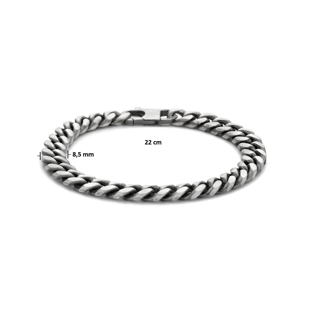 De armband oxi gourmette 6-zijdes geslepen 8,5 mm zilver geoxideerd van Van der Kooij Collectie, 22 cm lang en 8,5 mm breed, wordt getoond op een witte achtergrond.