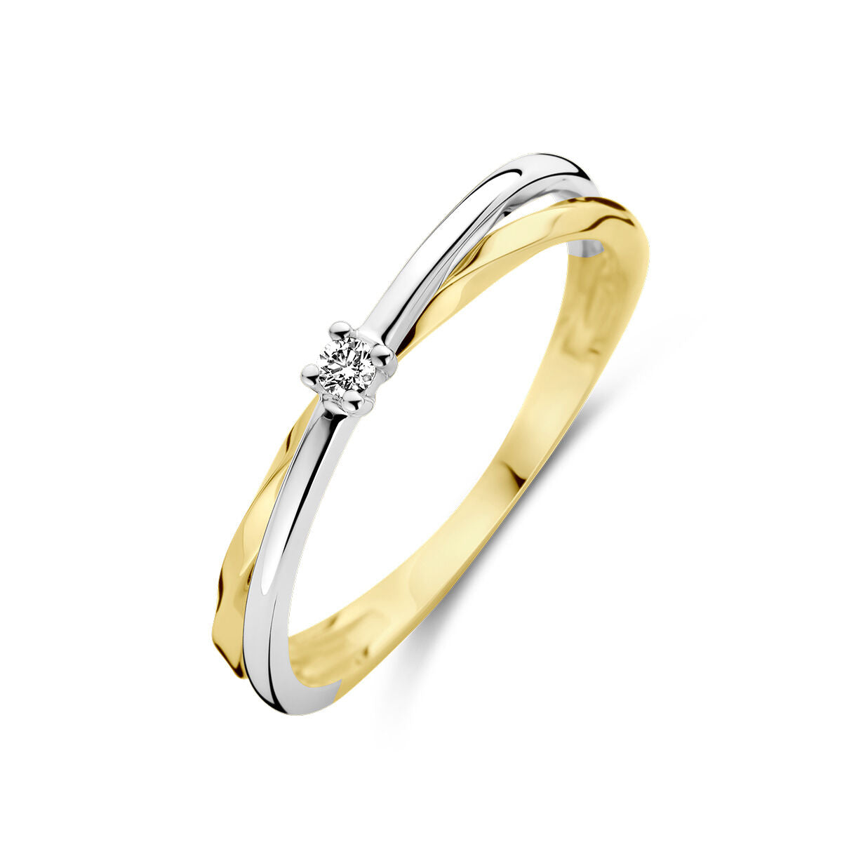 Bicolor gouden ring in geel en wit met een briljant geslepen diamant van 0.03 ct.