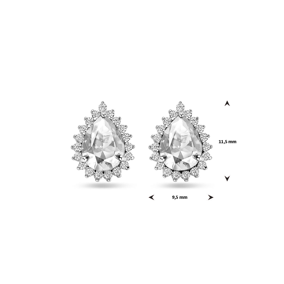 oorknoppen zirkonia 11,5 mm zilver gerhodineerd
