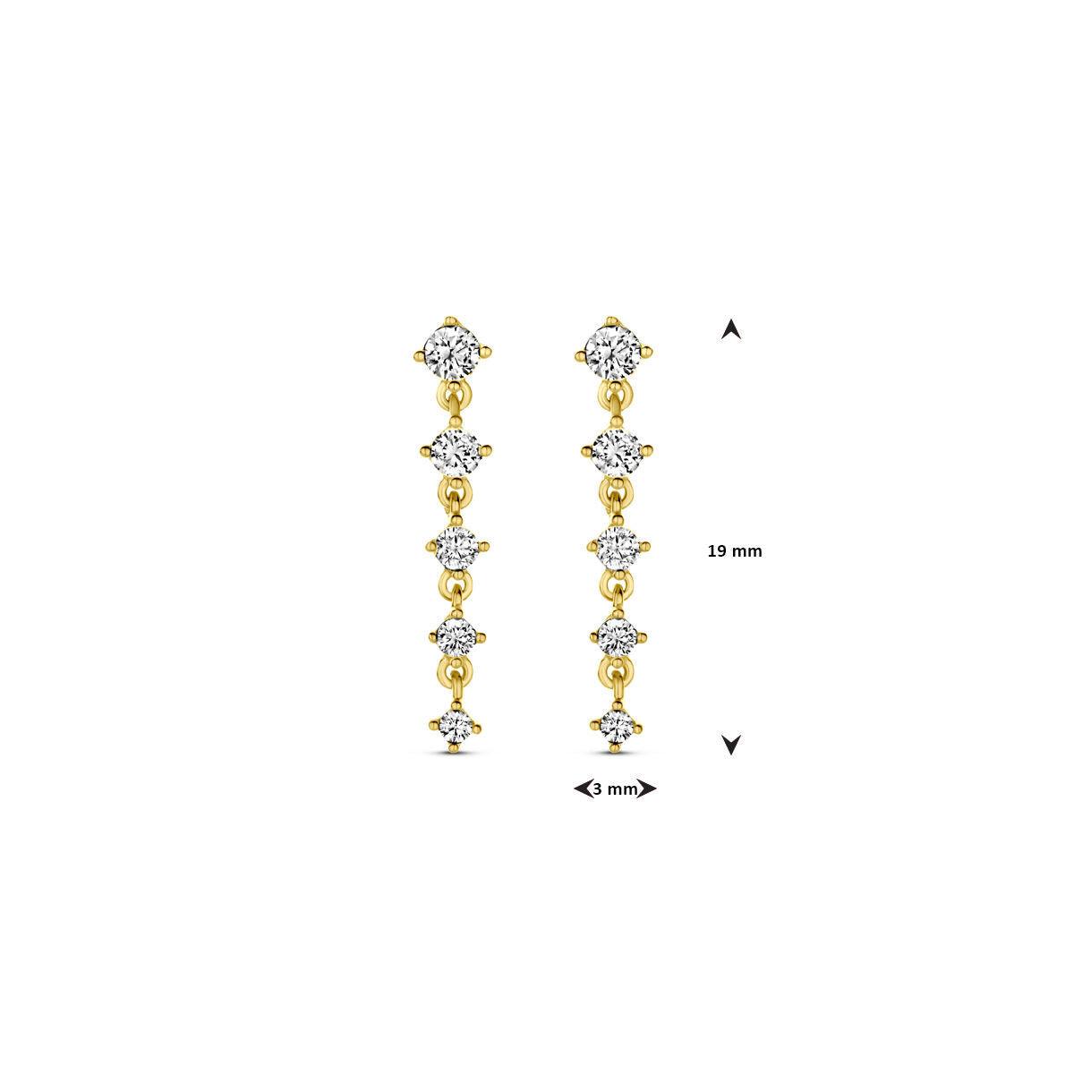 oorhangers zirkonia 19 mm 14K geelgoud