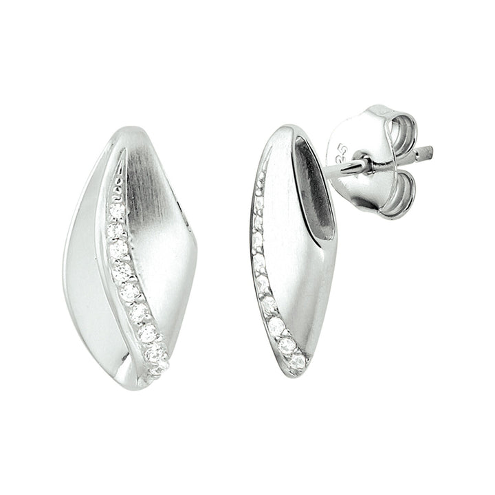 ear studs zirconia poly/matte silver rhodium plated