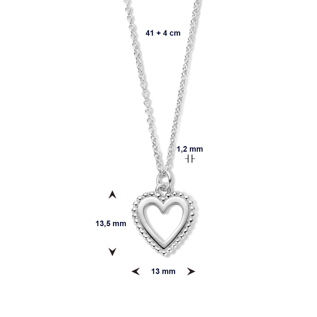 necklace heart 41 + 4 cm silver rhodium plated