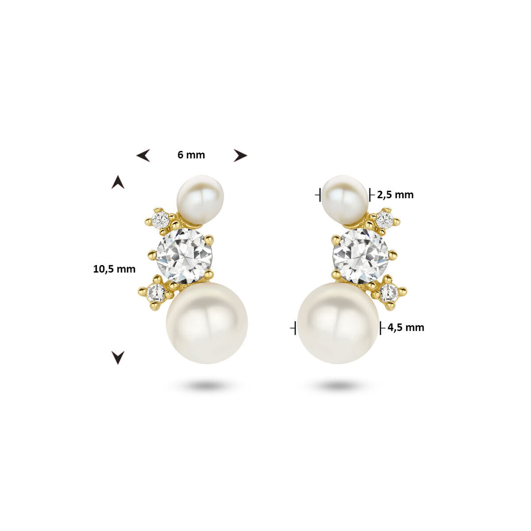 oorknoppen parel en zirkonia 14K geelgoud