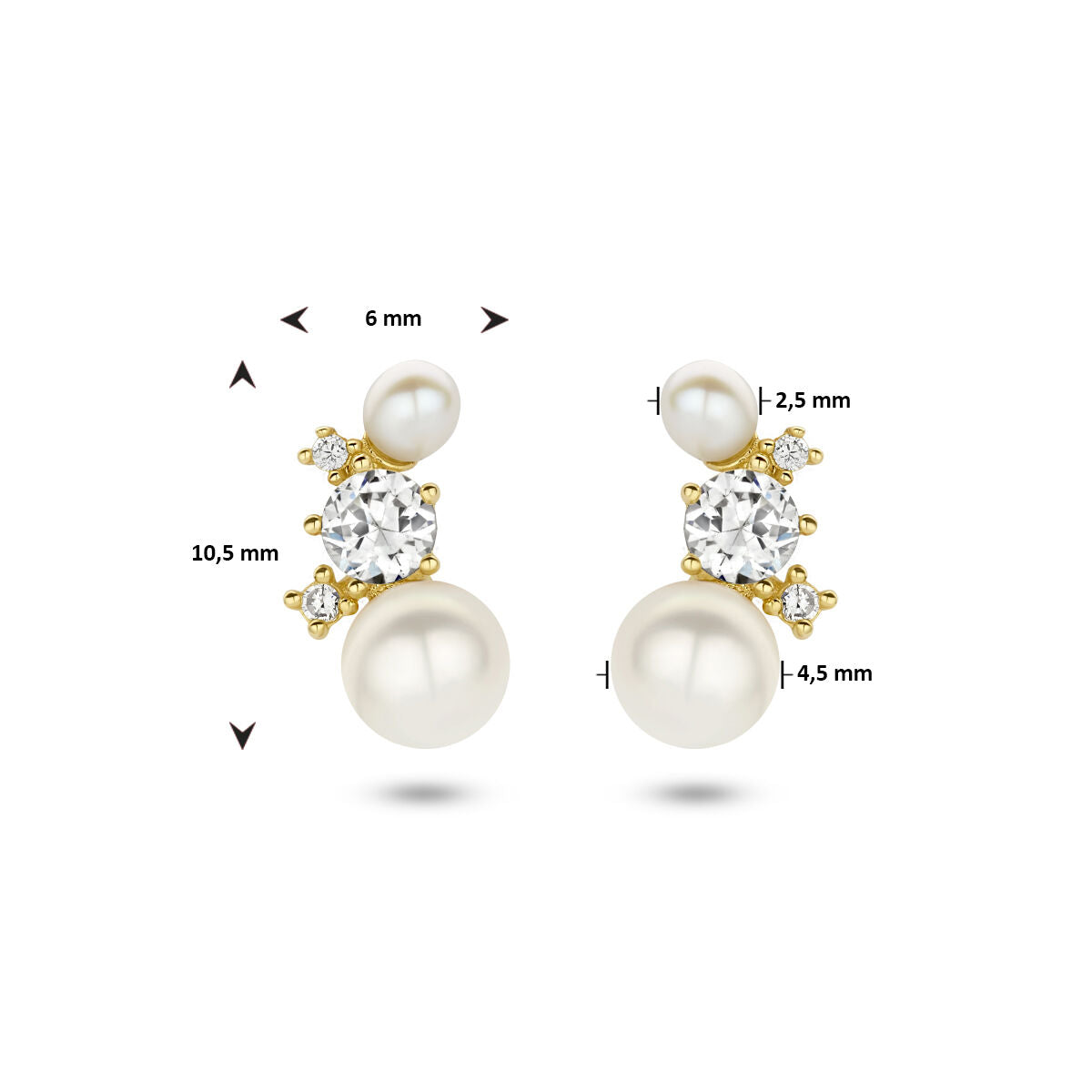 ear studs pearl and zirconia 14K yellow gold
