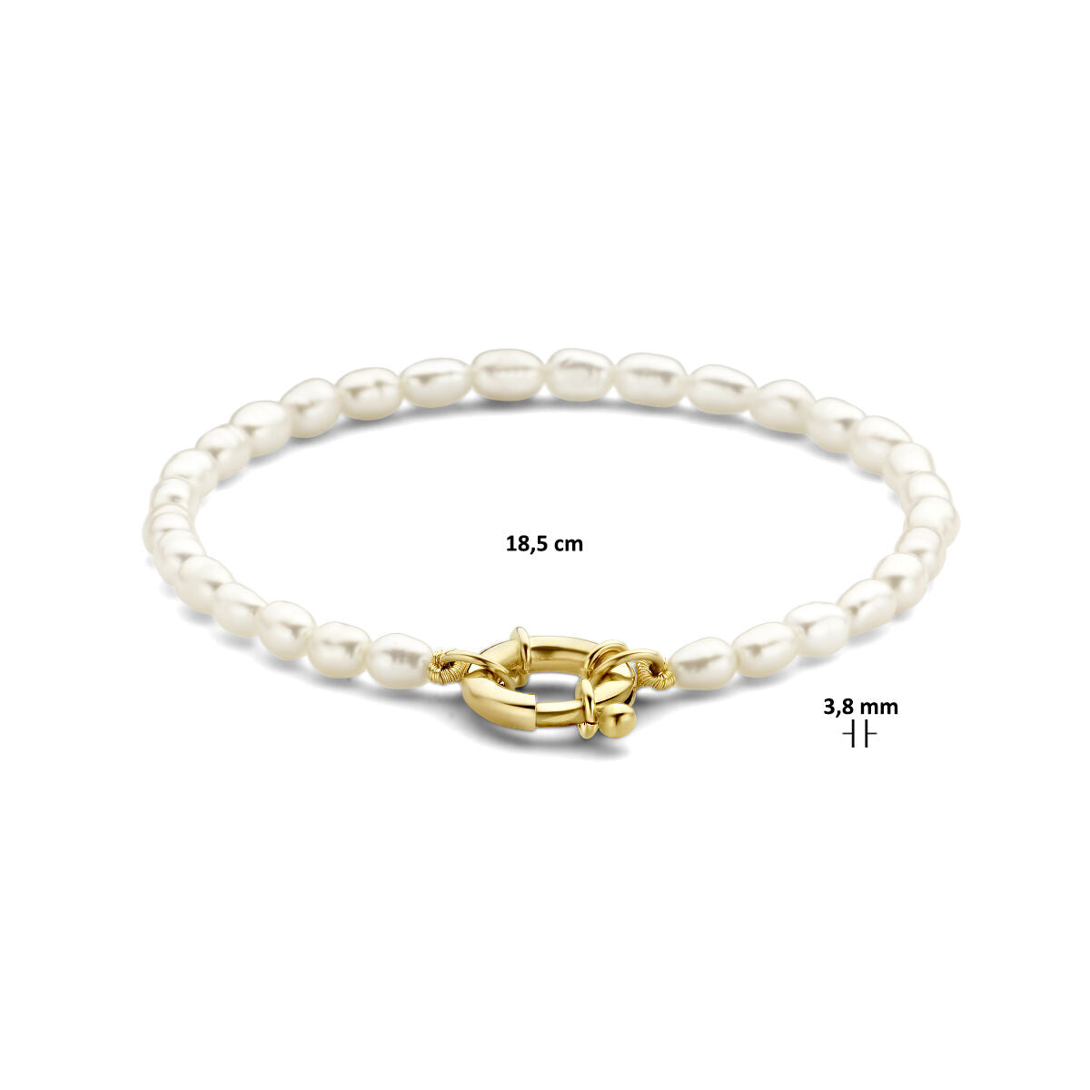 armband parels 18,5 cm met groot springslot 14K geelgoud