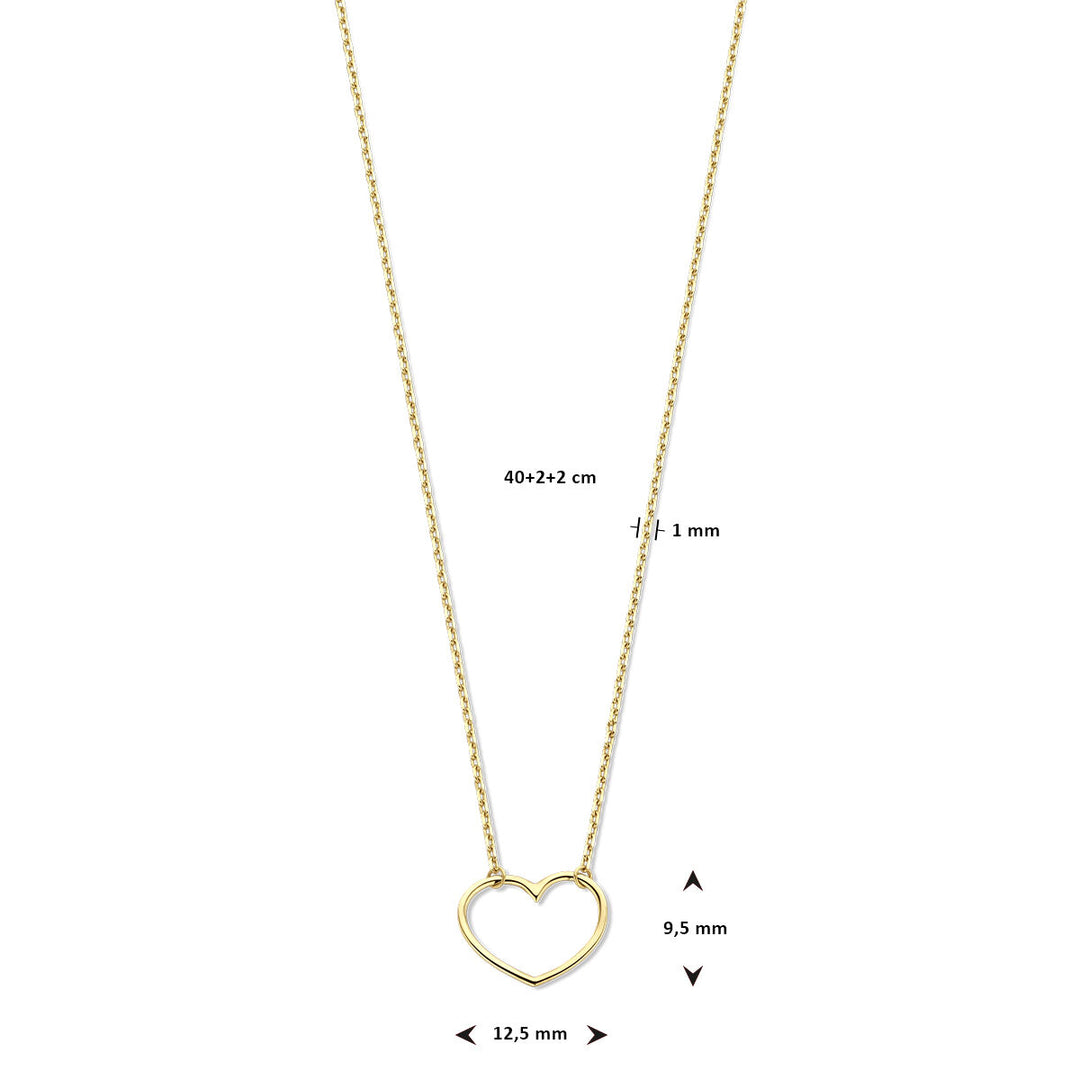 necklace heart 40 - 42 - 44 cm 14K yellow gold