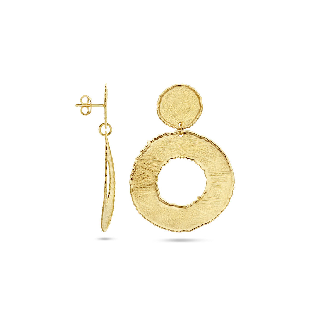 oorhangers gescratcht cirkels 50 mm zilver verguld (geel)