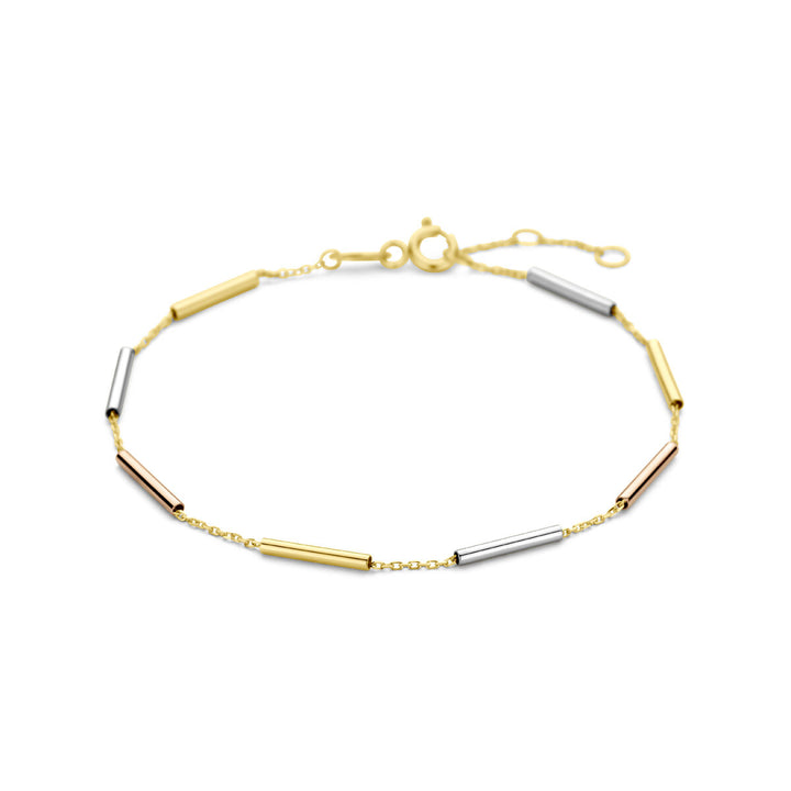 bracelet tubes 17 - 18 - 19 cm 14K tricolor gold