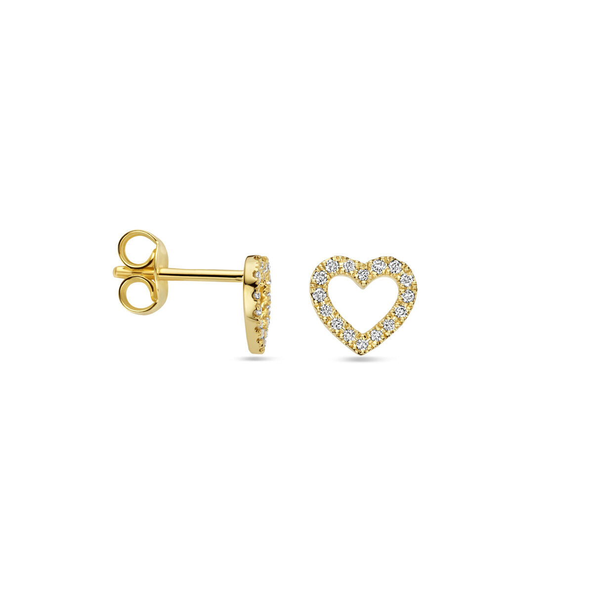 oorknoppen hart diamant 0.11ct (2x 0.055ct) h si 7 mm 14K geelgoud