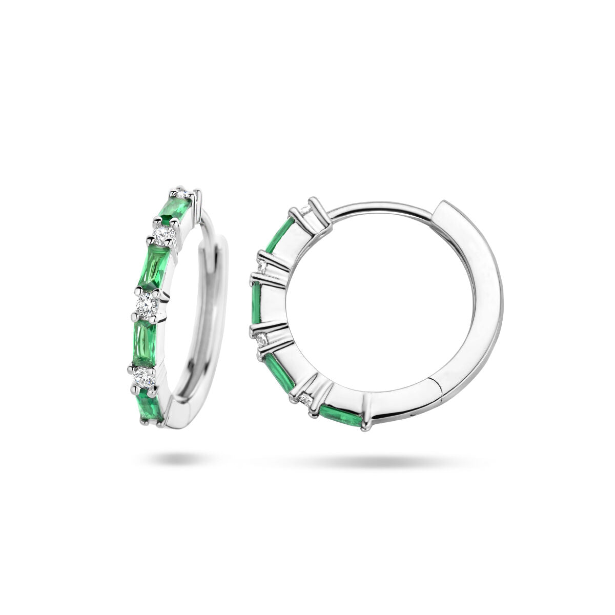 klapoorringen groen en wit zirkonia zilver gerhodineerd