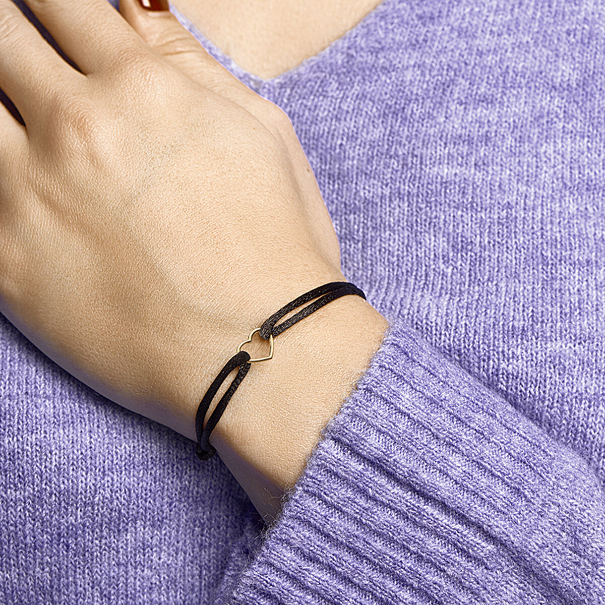 armband satijn hart 14K goud met rubber/nylon/leer