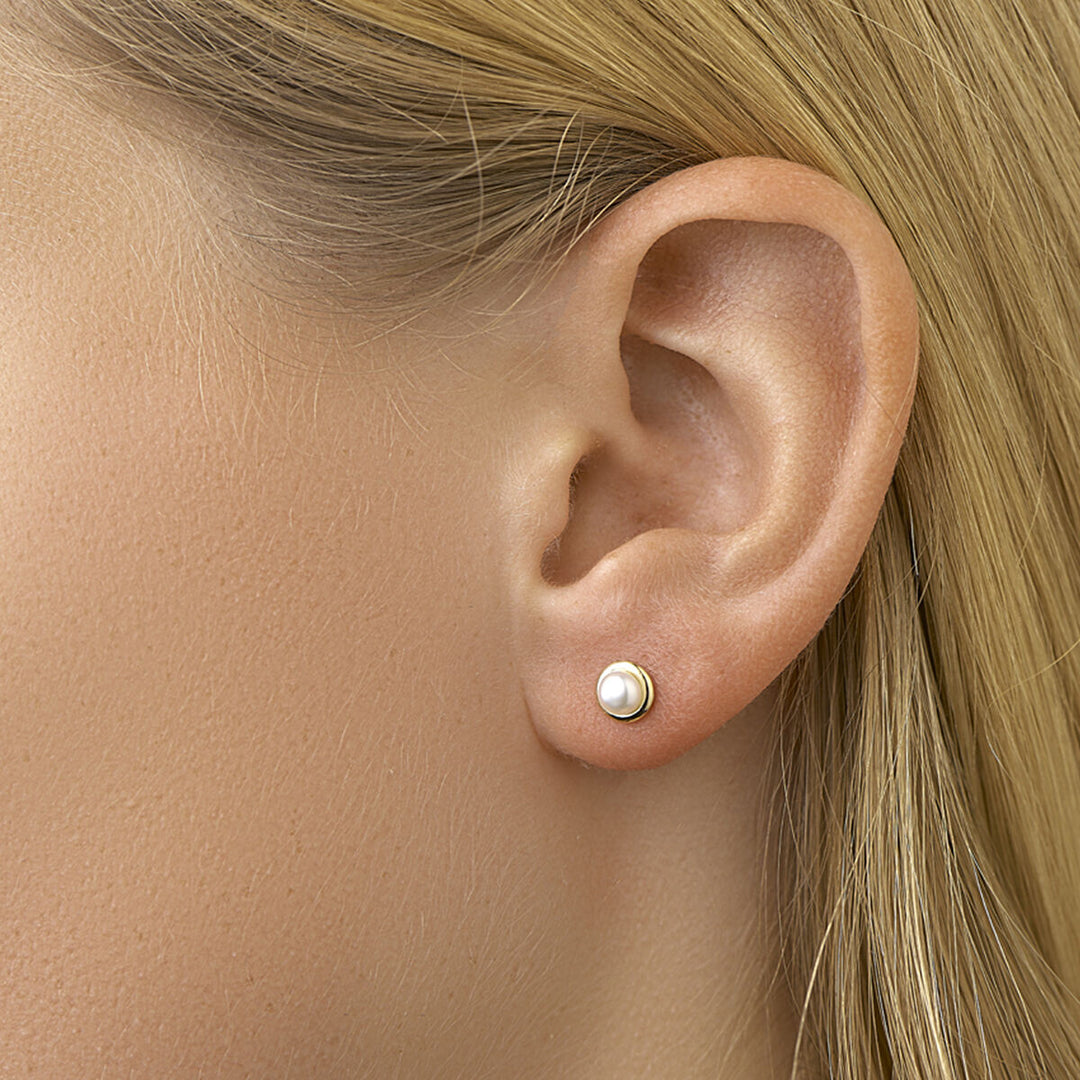 pearl ear studs 14K yellow gold