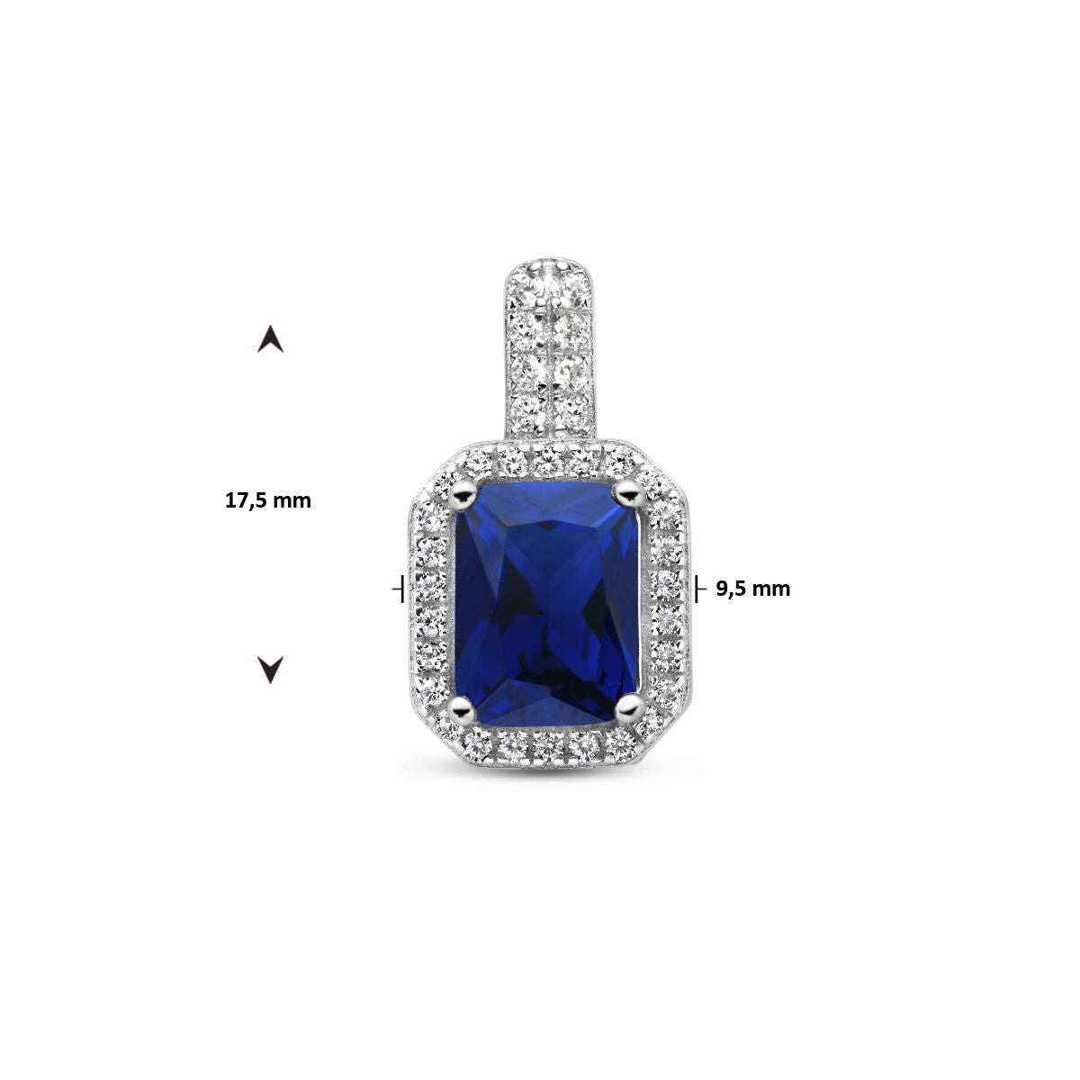 hanger blauw en wit zirkonia halo zilver gerhodineerd