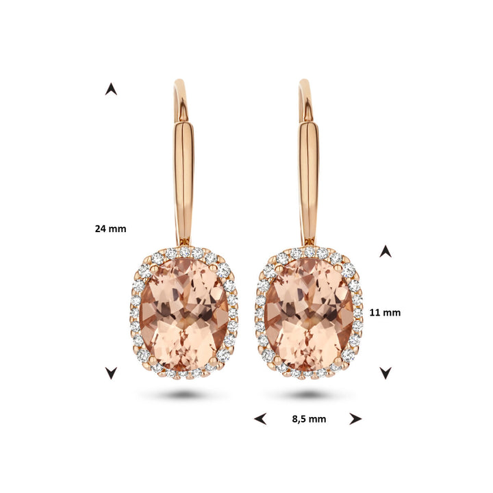 earrings morganite and diamond 0.23ct (2x0.115ct) h si brisur hook halo 14K rose gold