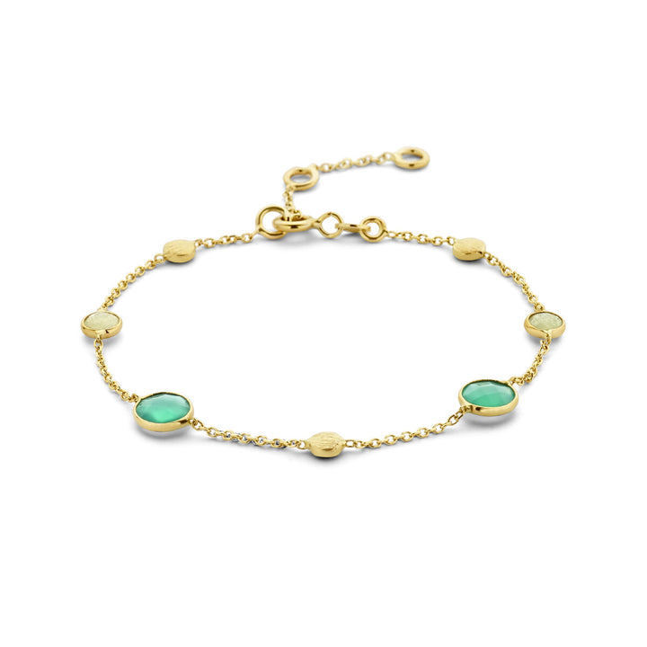 Gold bracelet ladies green agate, quartzite and rounds 14K