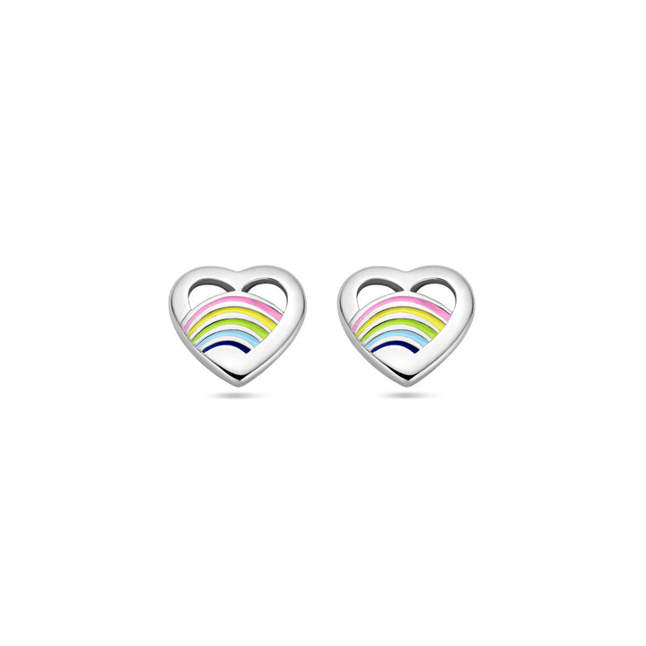 ear studs heart enamel silver rhodium plated