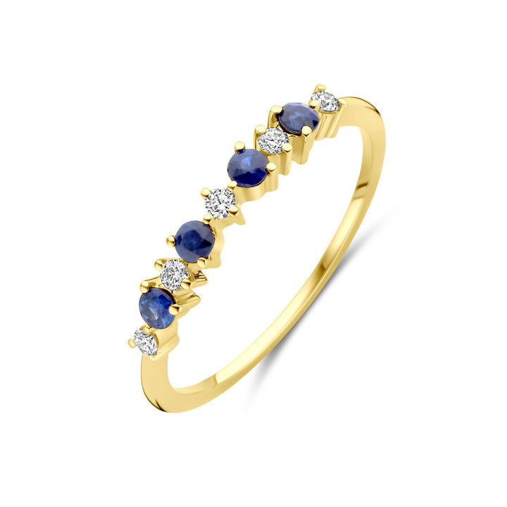 ring blauw saffier en diamant 0.08ct h si 14K geelgoud