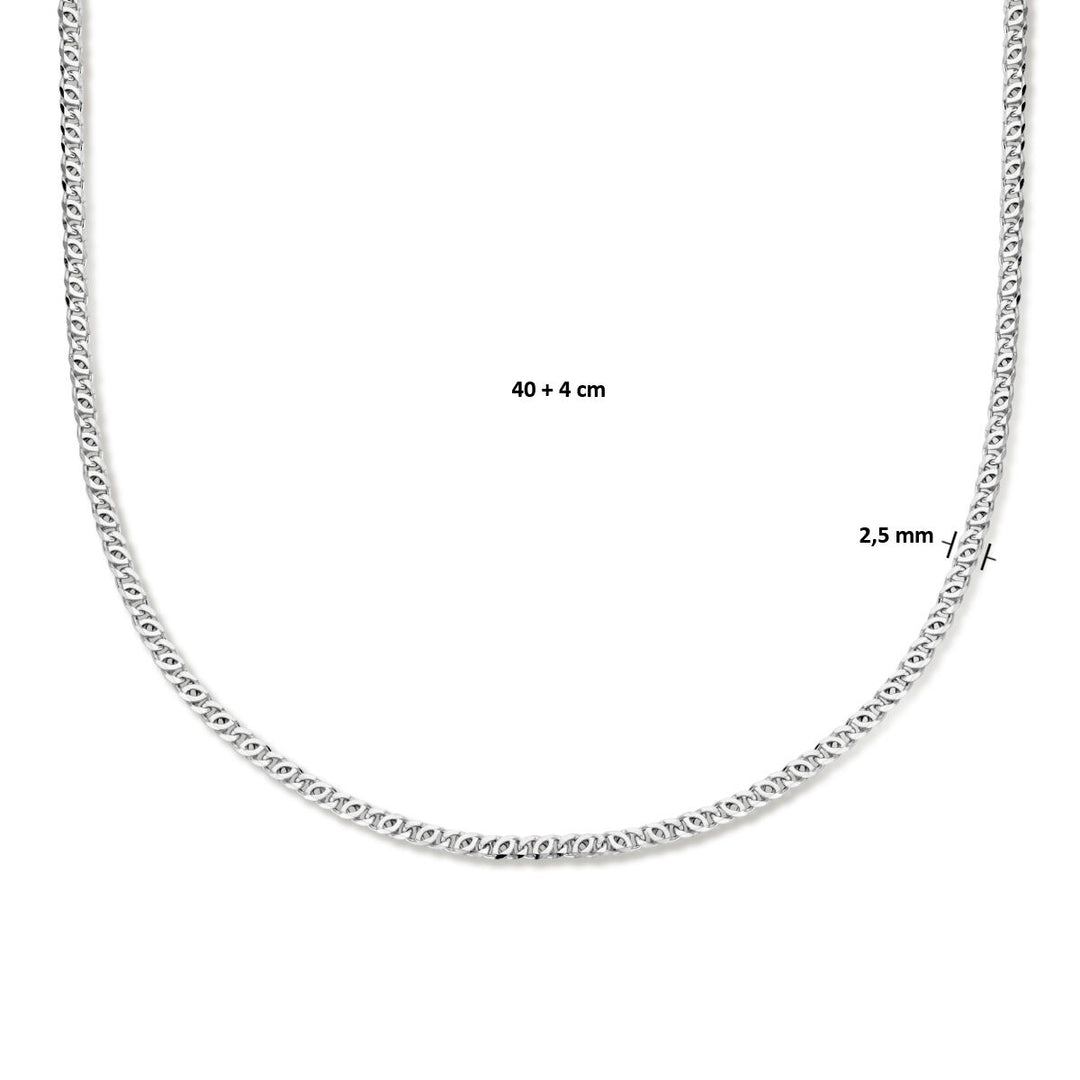 collier valkenoog 2.5mm 40 + 4 cm zilver gerhodineerd