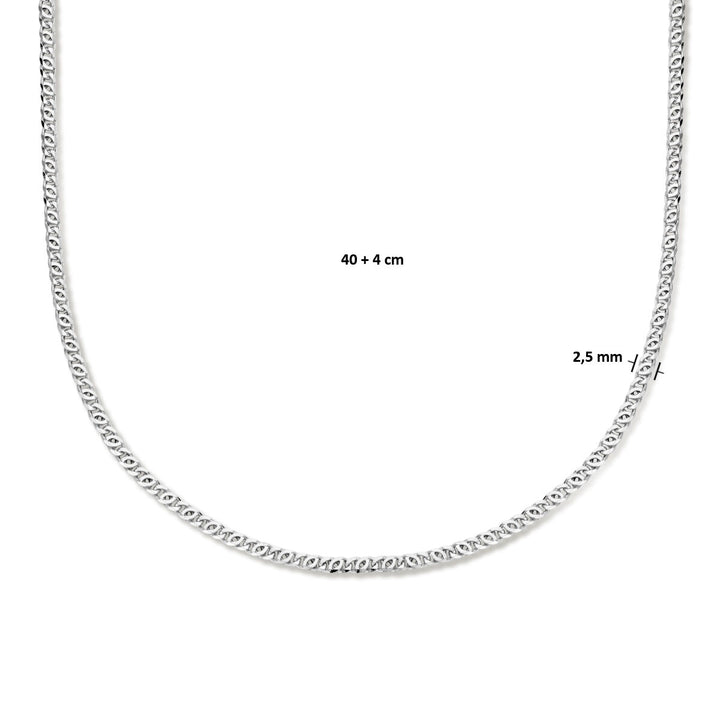 collier valkenoog 2.5mm 40 + 4 cm zilver gerhodineerd