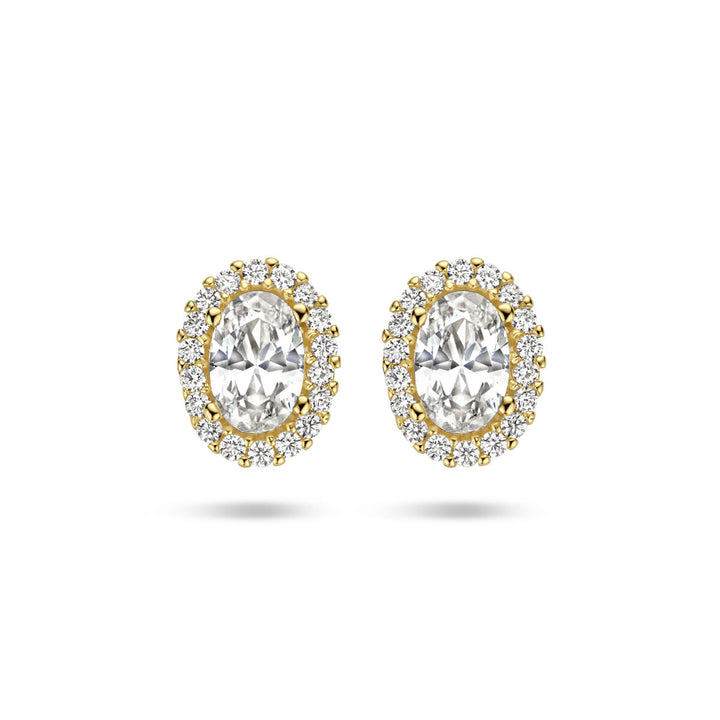 ear studs zirconia halo 14K yellow gold