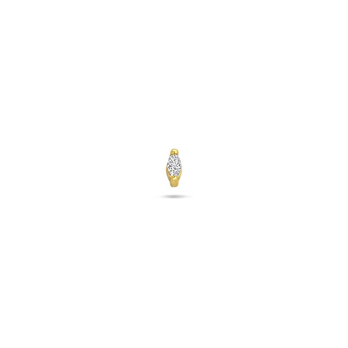 Verguld zilveren flat back piercing met een sprankelende zirkonia in een subtiele, luxe vorm.