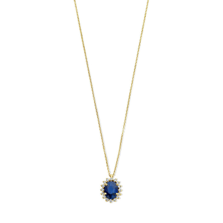 Gold ladies necklace sapphire and diamond 14K