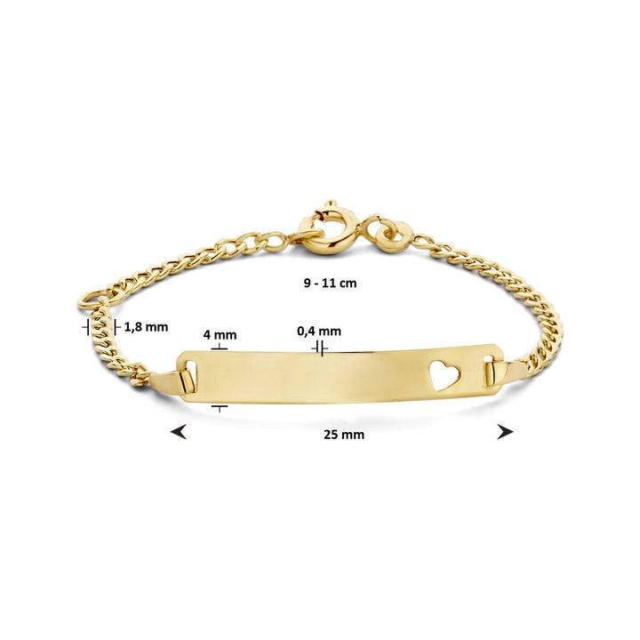 9k engraving bracelet heart plate 4.0 mm 9K yellow gold colored