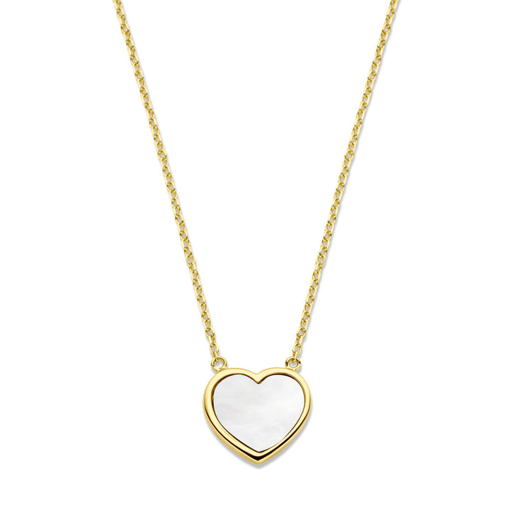 Gold ladies necklace heart mother of pearl 14K