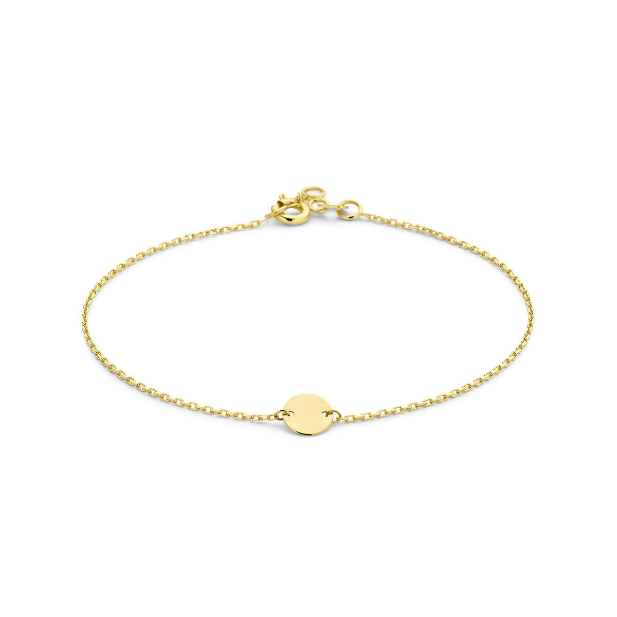 Armband van 14K geelgoud met een cirkelvormige schakel en een lengte van 18,5 cm.