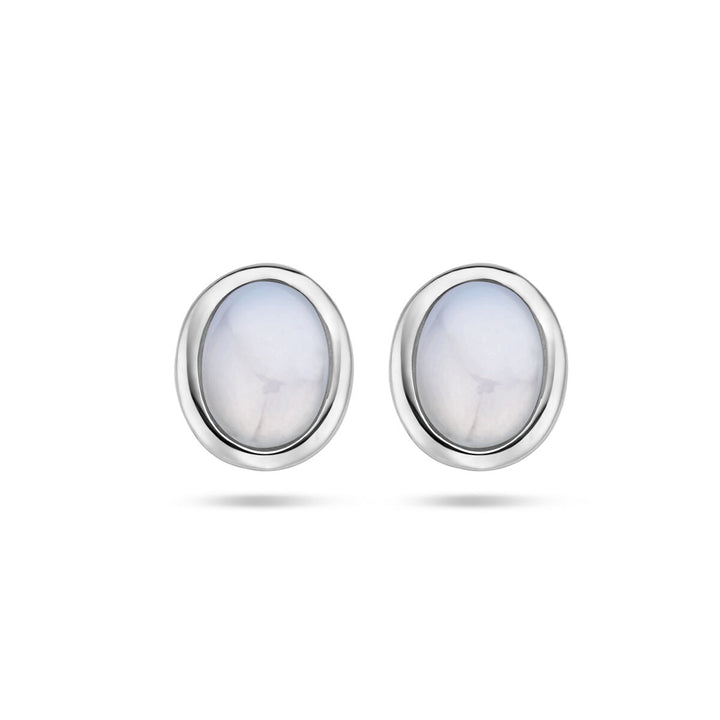 Ohrstecker aus weißem Chalcedon, Silber rhodiniert