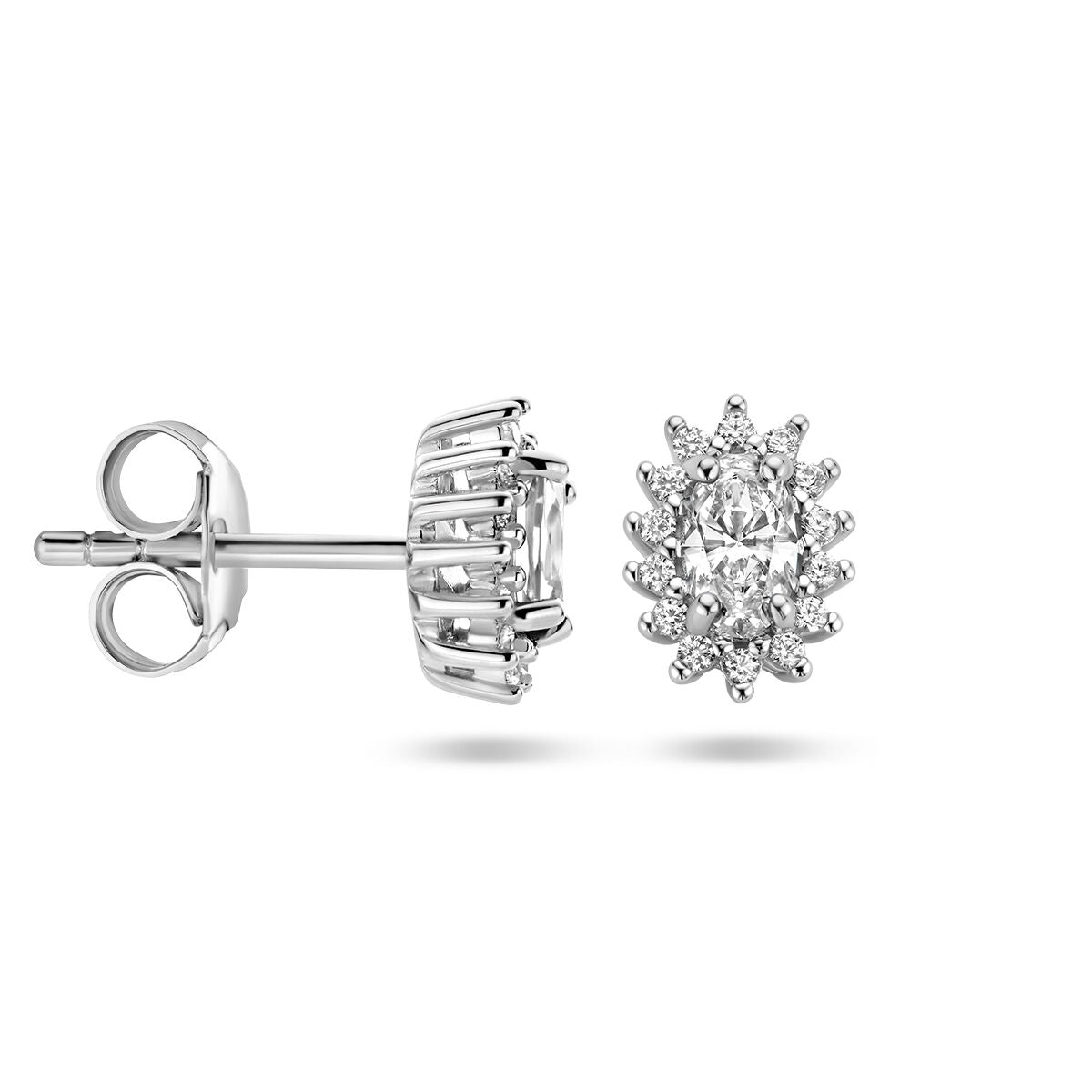 oorknoppen zirkonia halo zilver gerhodineerd