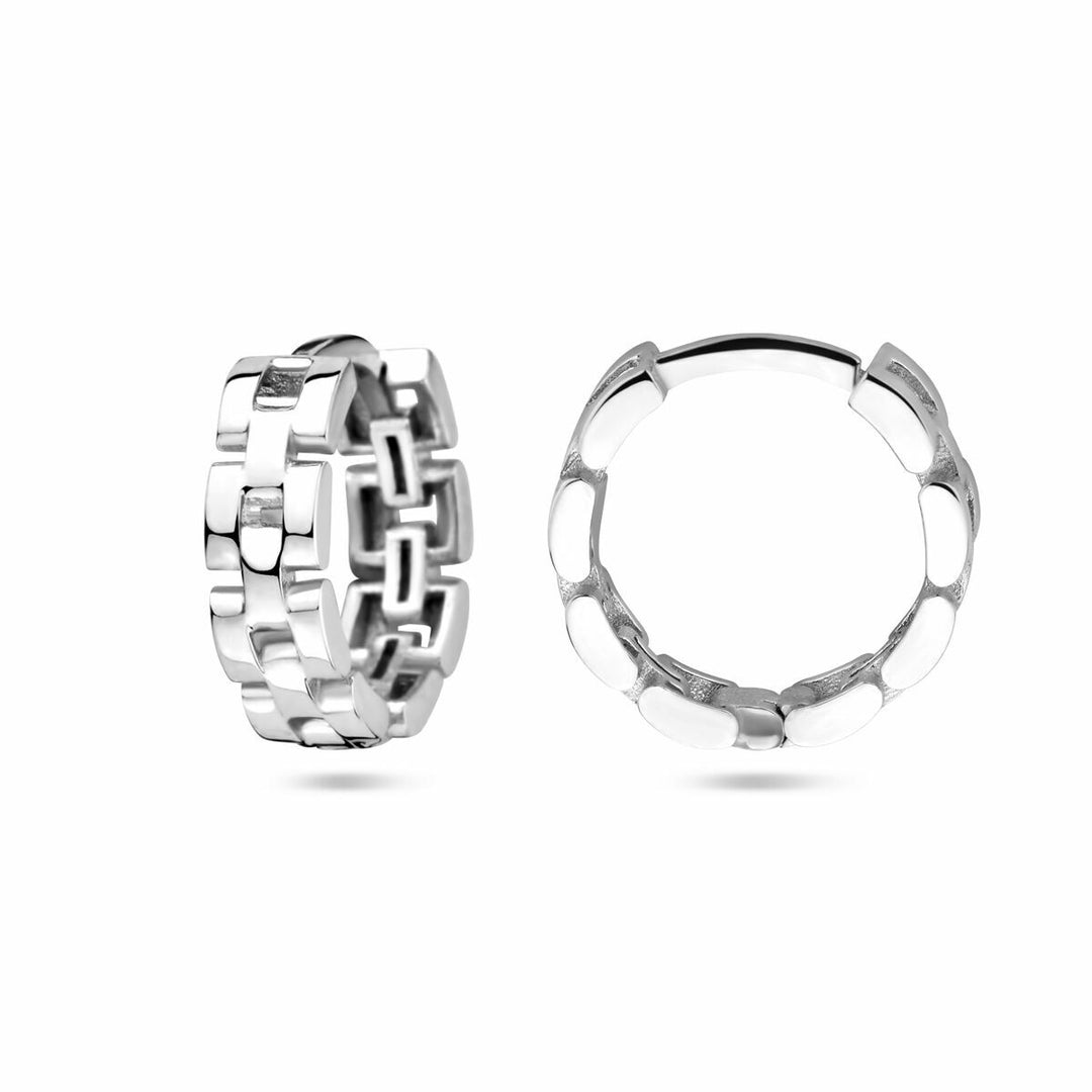 drop earrings link motif silver rhodium plated