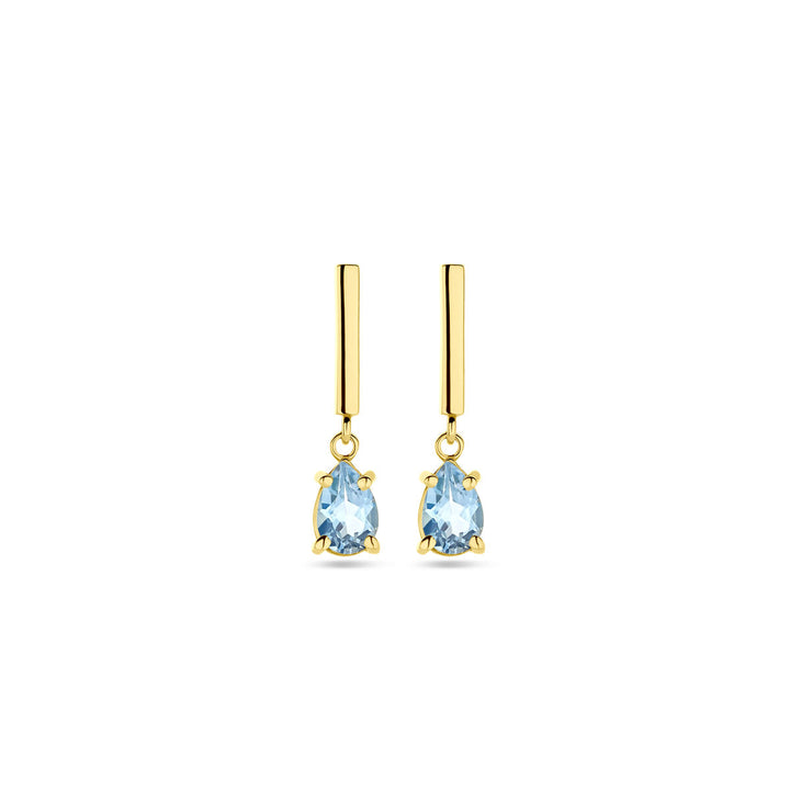 oorhangers sky blue topaas 19 mm 14K geelgoud