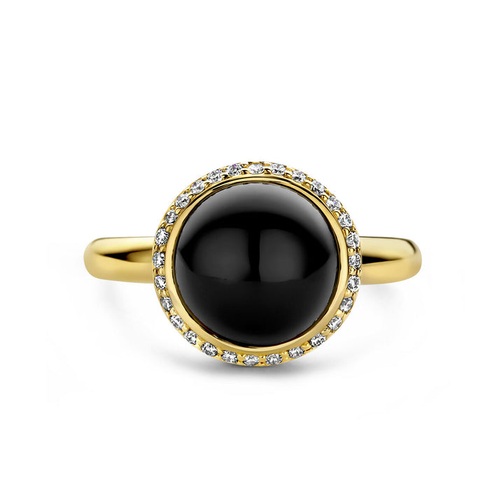 ring onyx and diamond 0.15ct h si halo 14K yellow gold