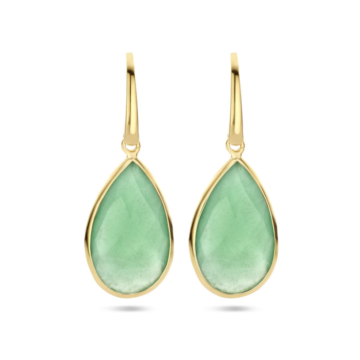 oorhangers groen kwarts franse haak zilver verguld (geel)