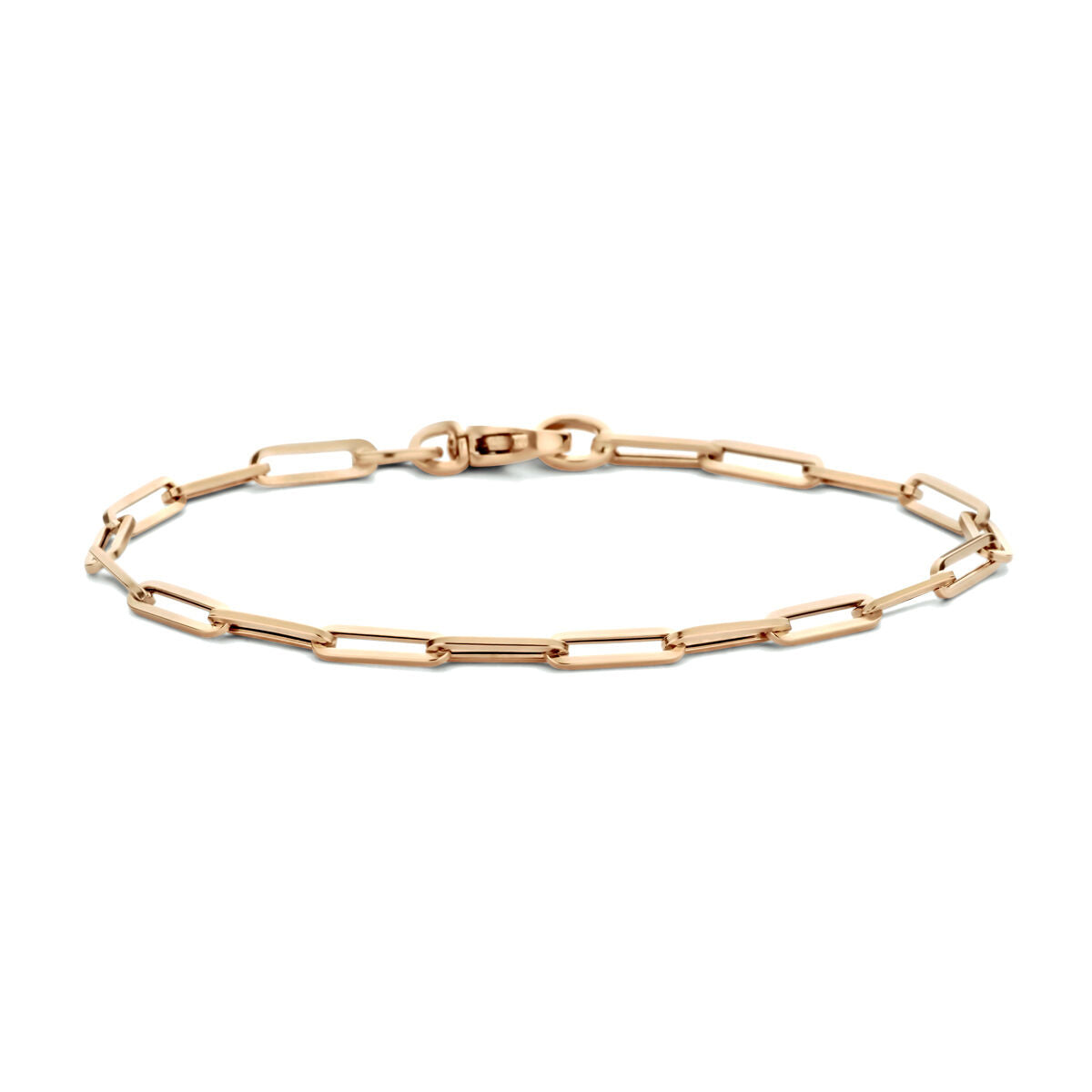 Roségouden armband met paperclip-design en vierkante buizen in 14K.