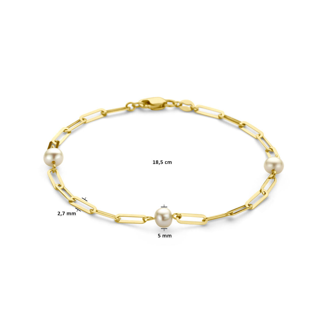 Gold bracelet ladies paper clip and pearls 14K