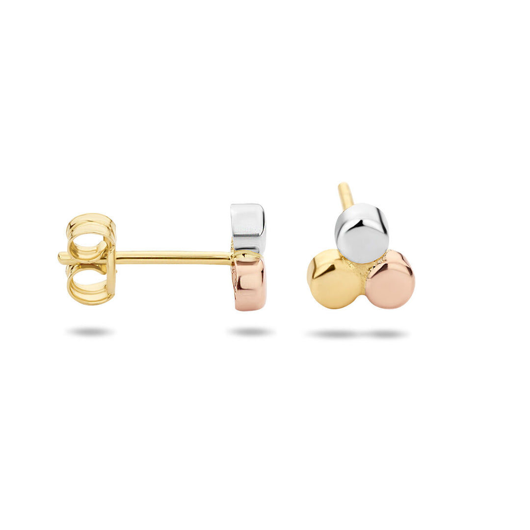 oorknoppen rondjes tricolor 14K tricolor goud