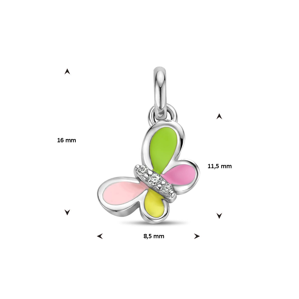 pendant butterfly zirconia silver rhodium plated