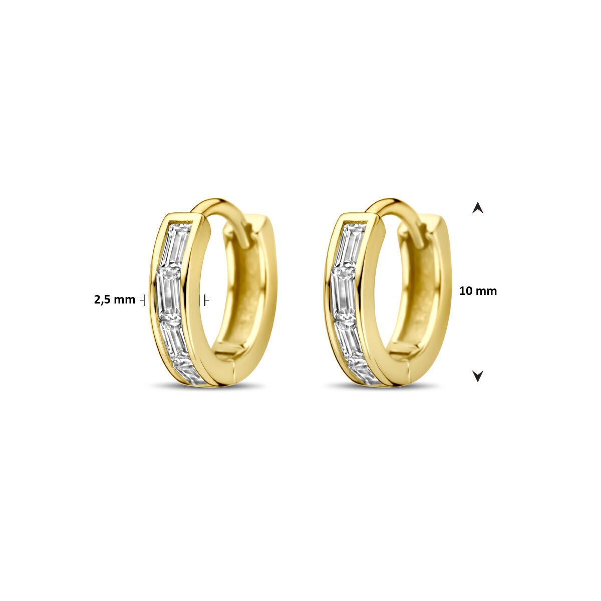 klapoorringen zirkonia 10 mm 1 micron zilver verguld (geel)