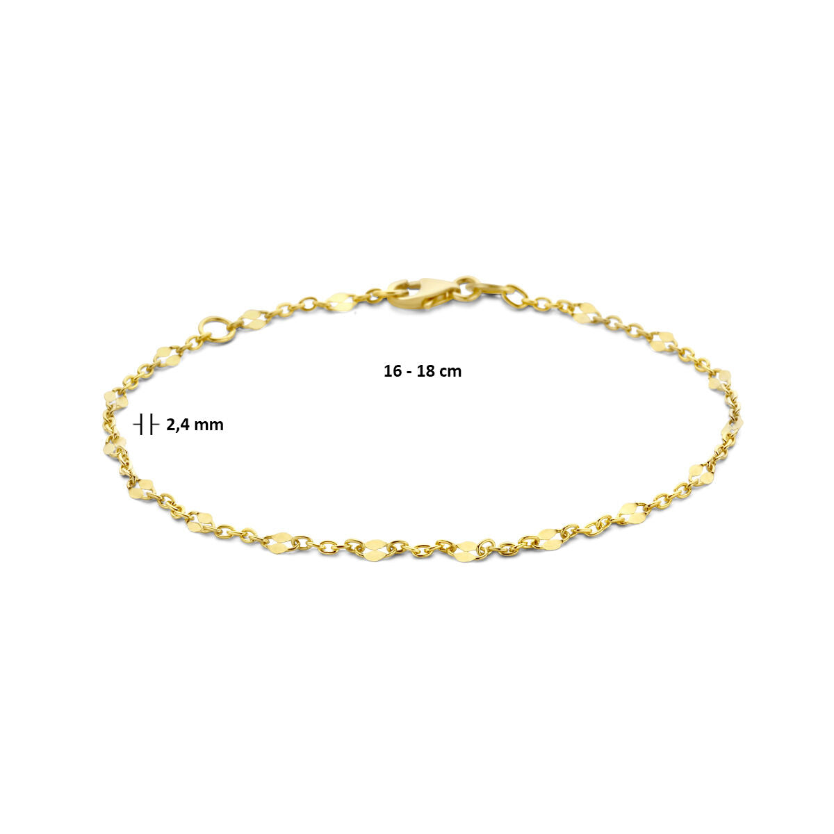 De Van der Kooij Collectie armband anker met tussenstuk is van 14K geelgoud, heeft een verstelbare lengte van 16-18 cm, een breedte van 2,4 mm en is voorzien van een stevige lobster sluiting.