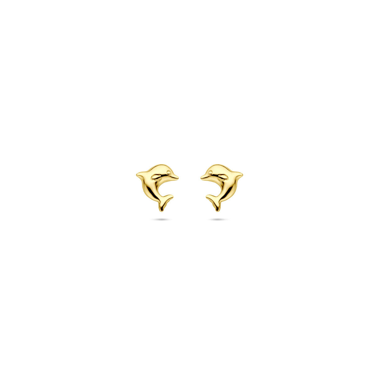 Oorknoppen in de vorm van dolfijnen, 7 mm, van 14K geelgoud.
